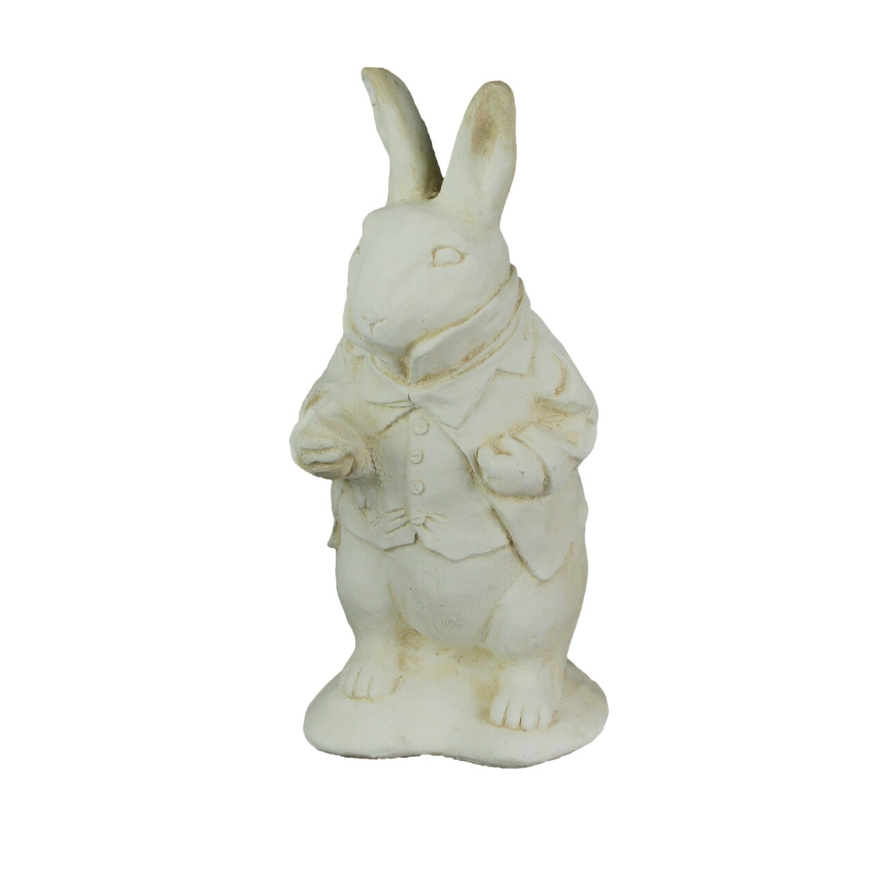 Alice in Wonderland White Rabbit Antiqued White Finish Solid Cement Statue 14 In